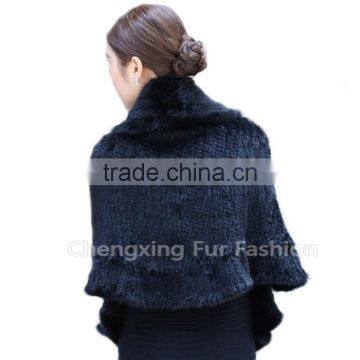 CX-B-M-21 Good Quality Fashion Cape Poncho/ Knitted Mink Fur Shawl photo-2