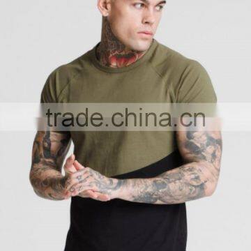 95% Cotton 5% Elastane Longline Tapered T Shirt with Curved Hem Mens Raglan Short Sleeve Muscle Tee 2 Tone T-Shirt