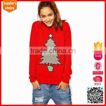 Latest design jumpers woman knitted 100% cotton christmas sweater