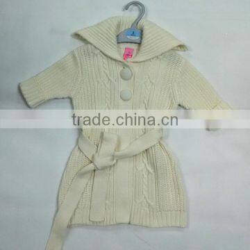 In-stock New Fashion Salior Collar Long Sleeve Belt Knitted Girls Cardigan