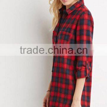 Longline Plaid Flannel Shirt High Quality Blouse OEM Women's Shirts photo-4