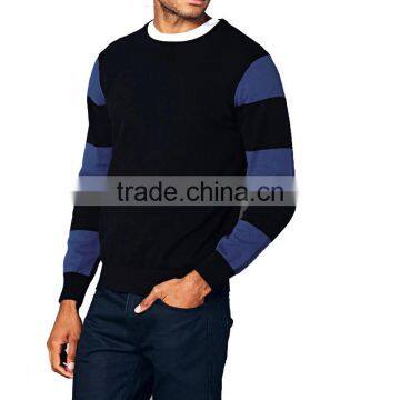 Navy Stripes Long Sleeve Fine Knit Crew Neck Cotton Sweater Pullover Male photo-2