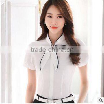 White and Blue Colour Hot-selling Latest Office Blouse Patterns Formal Sexy Blouse Tops photo-3