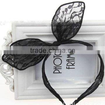 Black Lace Bow Rabbit Ear Hair Bands photo-3