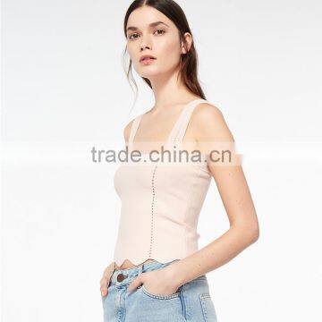 Stitched Knit Geometric Motifs Wavy Hem Wide Straps Design Tank Tops photo-3