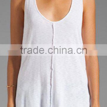Women's Slub Jersey Swing Racer Back Square Cut Tank Tops in White photo-3