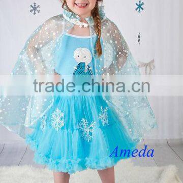 Embroidered Elsa Light Blue Princess Petti Party Dress with deluxe cape 1-7Y