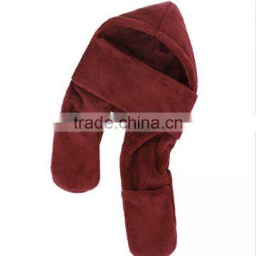 Winter Warmer Gloves Pocket Earflap Hat Scarf Shawl Hats Gloves Sets Faux Hoodie Shawl With Pockets