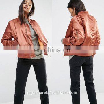 2017 High quality spring women custom satin plain bomber jackets