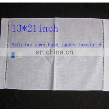 Hemstitched white linen tea towel