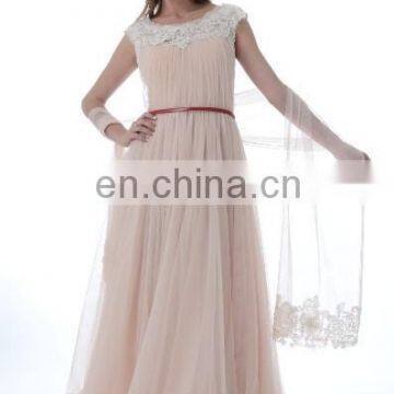 C5017 Round neckline lace Keyhole back Long length tull evening dress