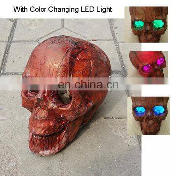Halloween Skull With LED, Plastic Full Size Rotting Skull Light up Eyes for Halloween Props
