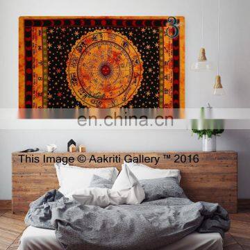 Orange Astro Tapestry Indian Single Bedding Deco Hippie Boho Spread Handmade cotton handmade silk tapestry