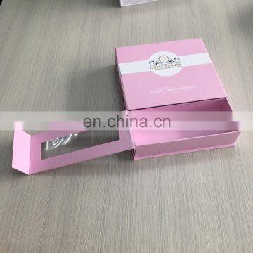 Romantic Customized Full Printing PVC Window Baby Pink hair Extension Box