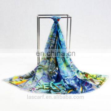 Christmas gift winter digital printing women woolen scarves blue