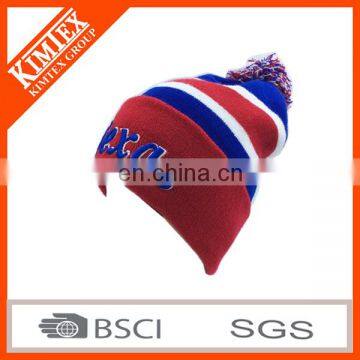 wholesale custom acrylic 3d embroidery knitted pom hat