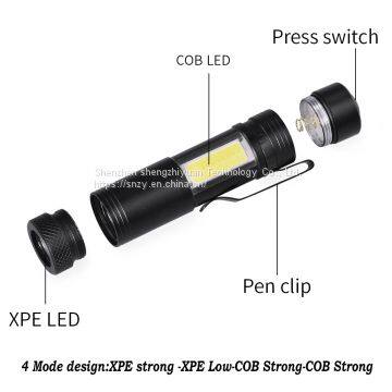 LED Flashlight 4 Modes Work Light Lamp Waterproof Lanterna Pocket Aluminum Torch For Hiking Camp With Pen Clip Lamp photo-2