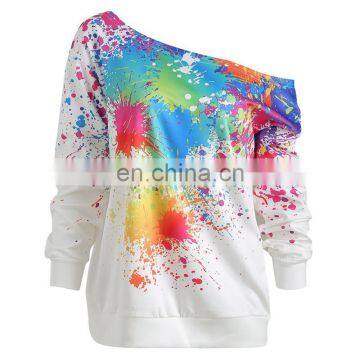 Fashion Hoodie Women Sexy Skew Neck Long Sleeve Paint Splatter Print Sweatshirt Top Blouse Sudaderas Para Mujer Hoodie Women photo-5