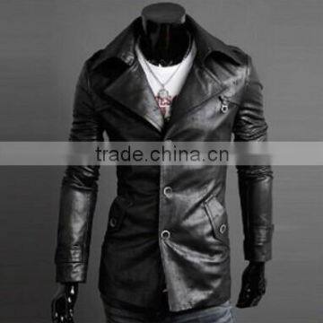 Spring large lapel single breasted jackets men quality washed leather Slim Long different color leather jackets