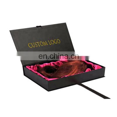 wholesale custom luxury black candle extension magnetic packaging gift hair boxes with ribbon