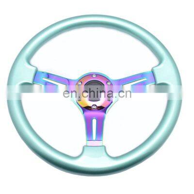 350mm ABS  Aqua blue steering wheel universal , ABS Plastic with neo chrome iron spoke steering wheels