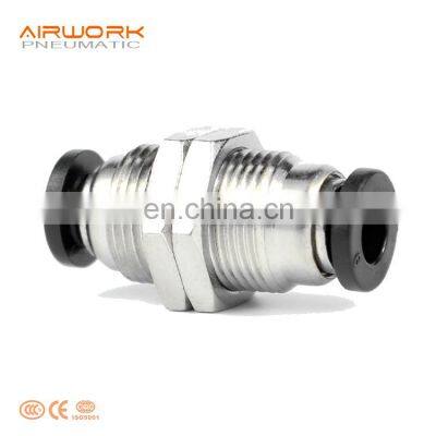 PM bulkhead union Pneumatic Plastic and Brass Straight Fitting Round Air Tube Connector