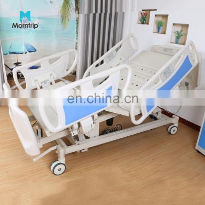 5 Function Electric Bed ABS Plastic Side Rail ICU Clinic Hospital Beds With Central Brake Central Control Casters