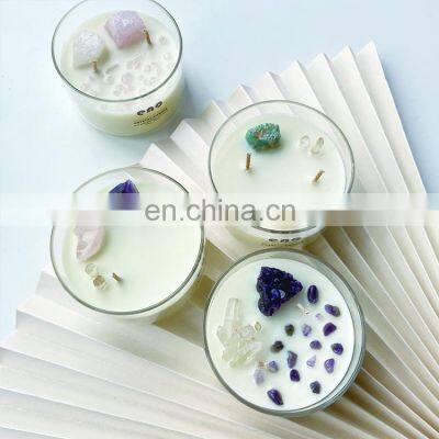 ENO Custom Wholesale Luxury Soy Wax Aromatherapy Glass Jar With Flower Decoration Scented Crystal Stone Candle