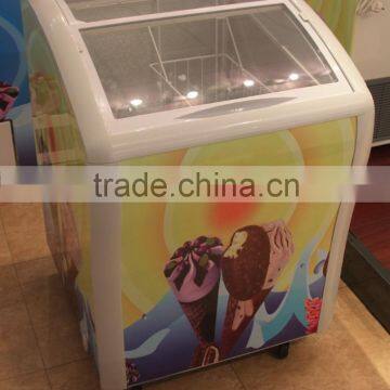 138L mini sliding cuvered glass door horizontal chest deep freezer