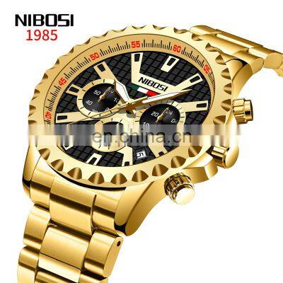 NIBOSI New Mens Watches Fashion Sport Wristwatches for Men Big Dial Top Brand Luxury Waterproof Gold Watch Men Relogio Masculino