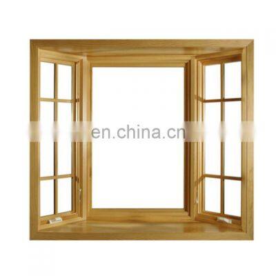 2021 hot sale modern customizable aluminum wood style swing frame tempered glass household casement window