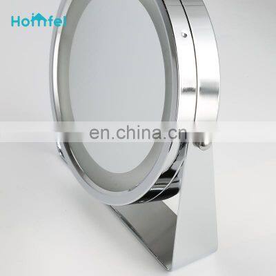 LED Adjustable Cosmetic Mirror Magnifying Round Mirror Chrome Freestanding Light photo-3