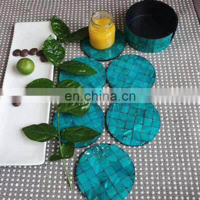 Round Blue Pearl Coaster, Turquoise Ocean Coasters Custom Design Drink Cup Coaster Set For Table Decor Wholesale photo-5
