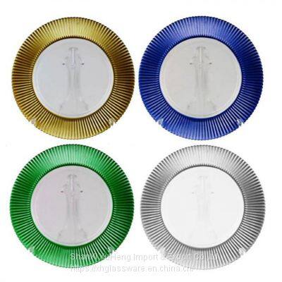 Wholesale 13 Inches Striped Glass Charger Plate With Golden Edge For Party Wedding photo-5