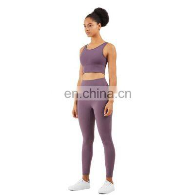 Promotional custom logo Smoky purple  yoga suit Professional Yoga Set Fit and comfortable yoga suit