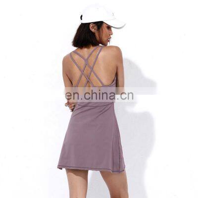OEM Custom Breathable Elastic Solid Tennis Dress With Shorts Sexy Tennis Skirt Two Piece For Women photo-5