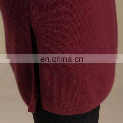Women Slim Side Slit Turtleneck Wool Sweater Dress