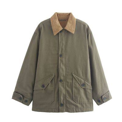 New style women's retro loose casual long-sleeved color-matched patchwork button-down blazer with collar