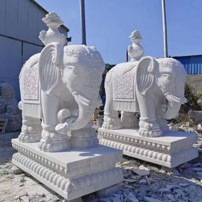 Marble Elephants, White Marble Sculptures, Ornaments for the Company Entrance, Stone-carved Elephants and Kylins