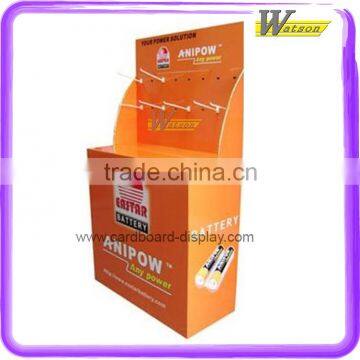 hot sale free floor standing cardboard display stand with hook for battery display