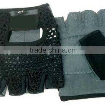 Cycle Bicycle Gloves Leather Palm, Knitted Crochet Mesh Back