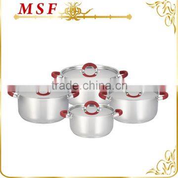 MSF-3997 8pcs Stainless steel cookware set casserole hot pots with heat resistant silicon handles