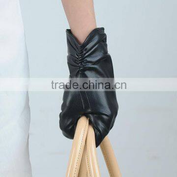 Black Ladies' Sheepskin Leather Gloves With Adjustable Cuff