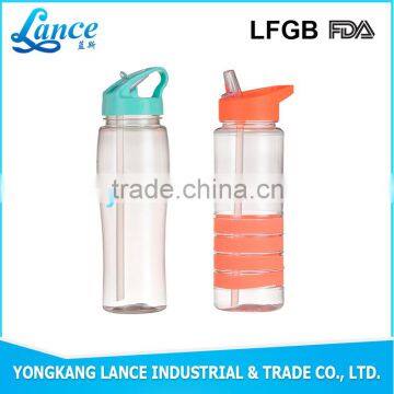 Plastic sports bottle with straw