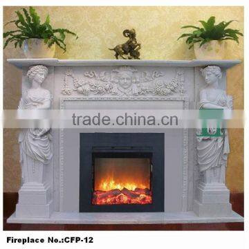 Woman Statue White Marble Carved Fireplace Mantel