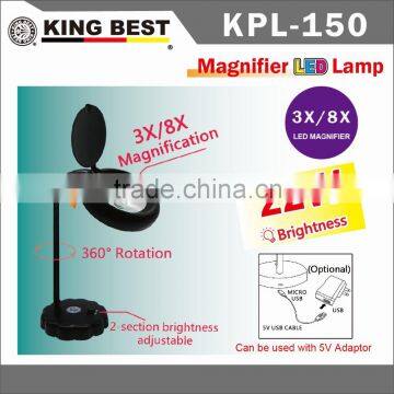 KING BEST 2016 NEW 3x and 8X 2-section brightness adjustable Newspapers Reading Soldering Magnifier with LED Light