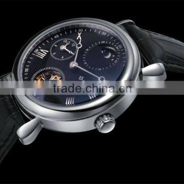 stainless steel automatic watch, real leather band watches