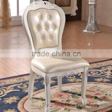 European Style Rubber Wood White Leather and Wood Dining Chair for Dining Room