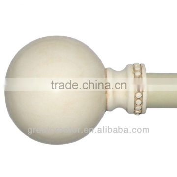 Classic Antique Ivory Beaded Ball Finial for 19mm(3/4") Curtain Rod/Pole; Decorative Resin Finial w/Adjustable Metal Curtain Rod