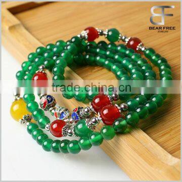 Natural Buddha Buddhist Green Agate Prayer Mala Beads Bless Bracelet Necklace